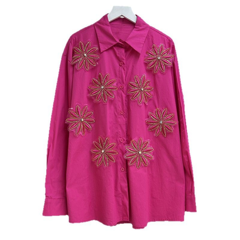 Embroidery Online - Blusen Damen Hemd Vintage Umlegekragen Langarm-Oberteile