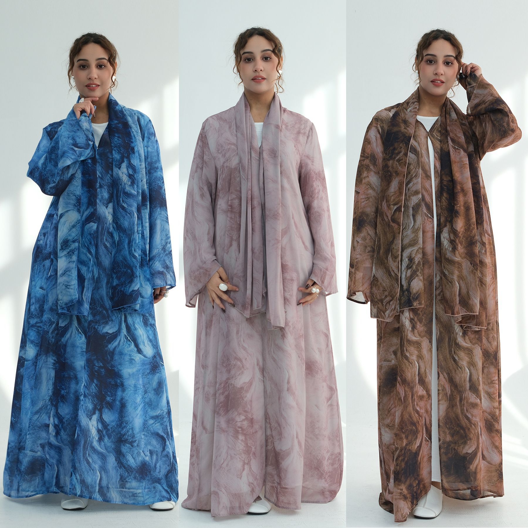 Embroidery Online - Großhandel Chiffon Open Abaya Ombre Aquarell