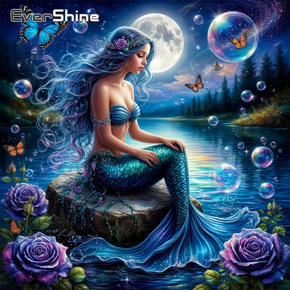 Embroidery Rose - EverShine Diamant-Mosaik Porträt-Gitterbild Vollbesetztes Stickerei-Meerjungfrau-Strass 5D