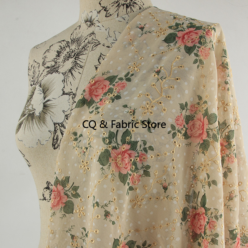 Embroidery Rose - Neue Rose Muster Stickerei gedruckt Chiffon