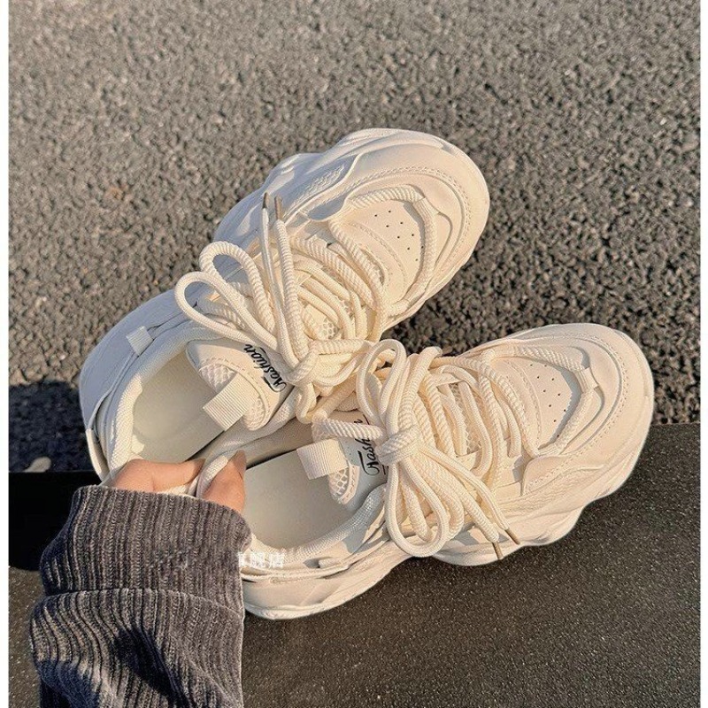 Embroidery Garments - Beigefarbene Plateau-Sneaker für Damen, Mesh-Patchwork, Schnürschuhe,