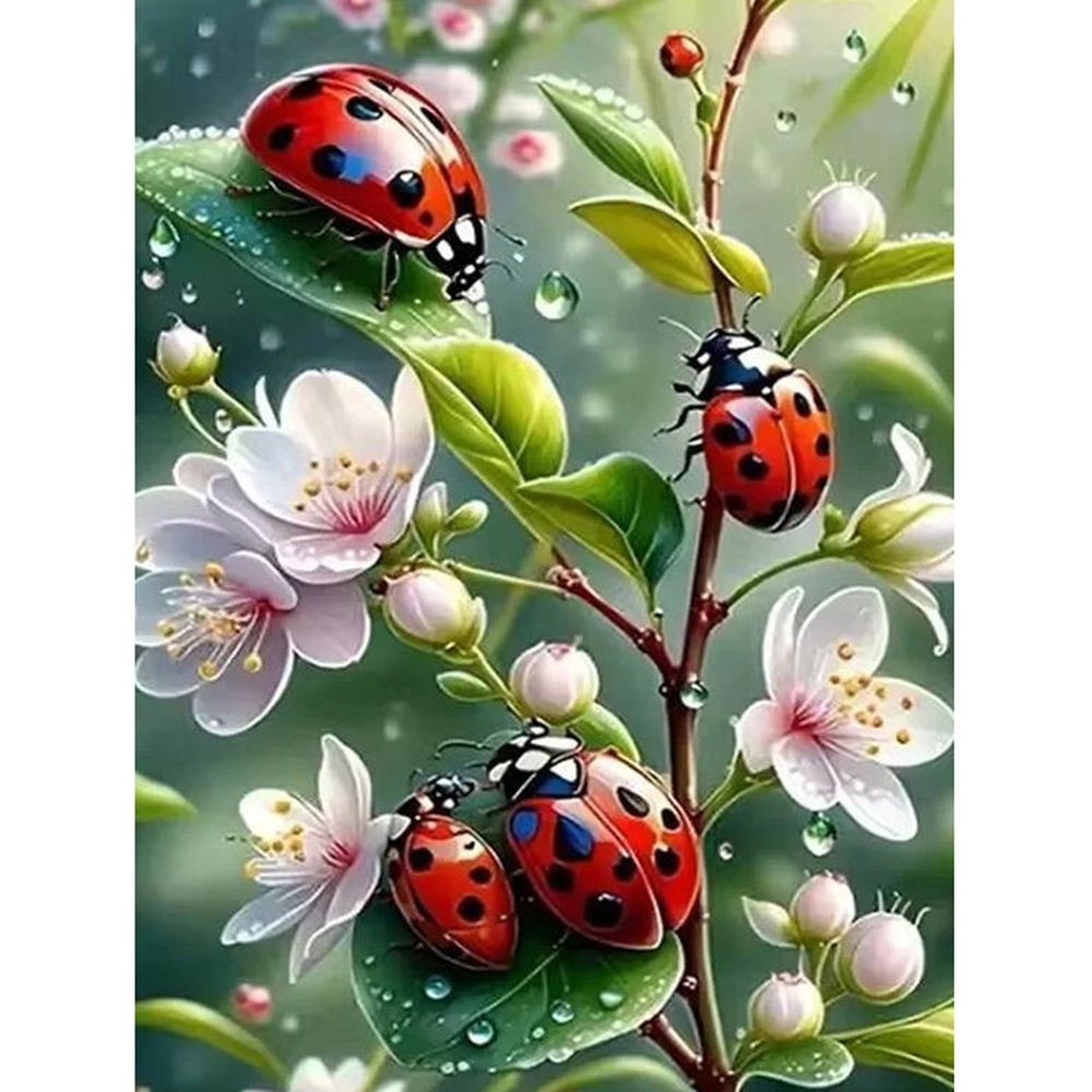 Embroidery Lady Bug - Rahmenloses 5D-Diamantgemälde Marienkäfer-Mosaikbilder Strasssteine Diamantstickerei Tiermotiv