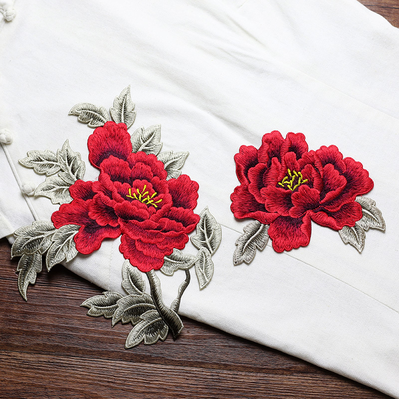 Embroidery Yellow Dress - 1 Paar rote, rosa, gelbe Stickerei-Blumenapplikationen