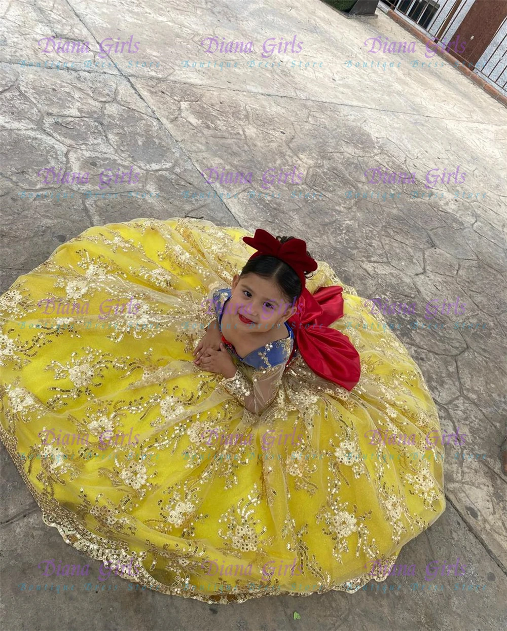 Embroidery Yellow Dress - Qualität schöne gelbe Tüll flauschige Applikation