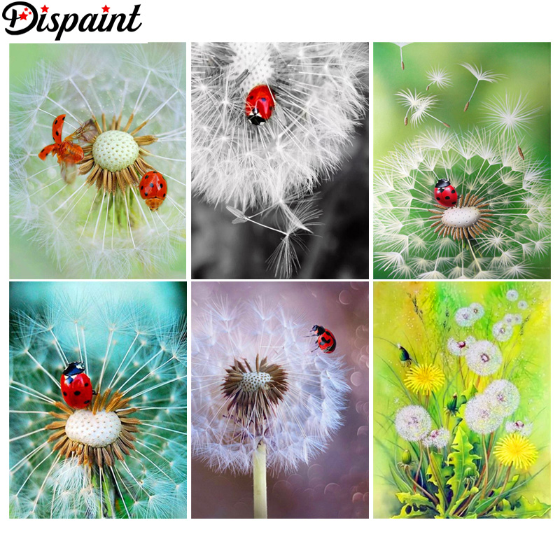 Embroidery Lady Bug - Dispaint DIY Diamant-Gemälde „Löwenzahn Marienkäfer“ voller