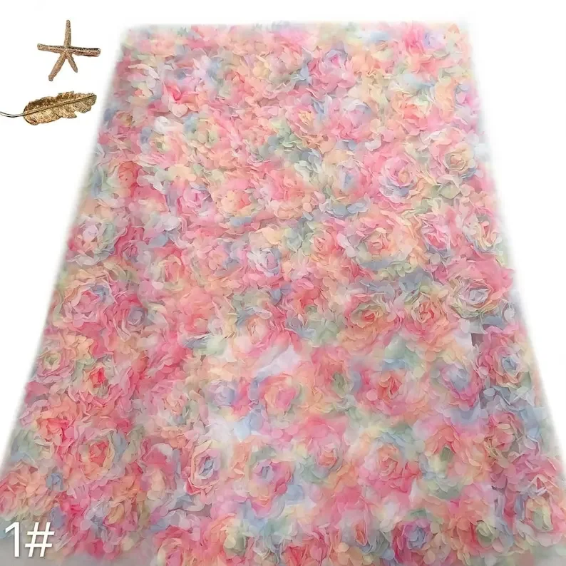 Embroidery Rose - 3D-Chiffon-Rosenblume, Spitzenstoff, Blumenstickerei, Tüll für Hochzeit,