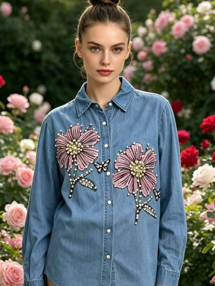 Damen Jeans-Stickerei-Blusen F – Embroidery Cotton Shirt Bewertung und Preis