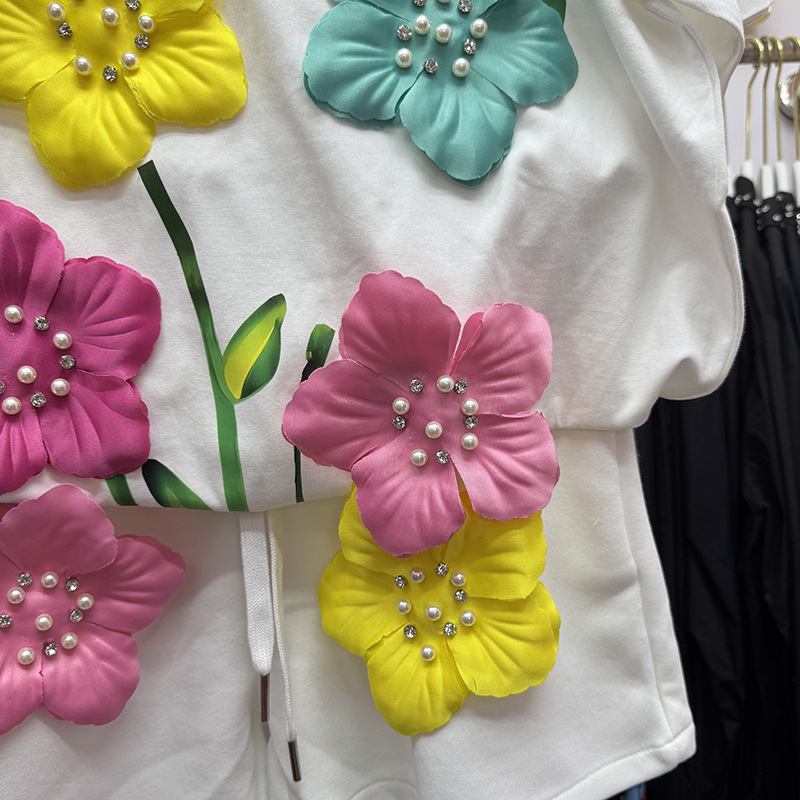 Sommer Bunte 3D Blumen T-shirt – Embroidery Cotton Shirt Bewertung und Preis