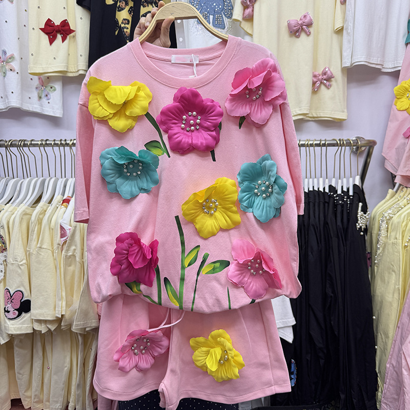Sommer Bunte 3D Blumen T-shirt – Embroidery Cotton Shirt Bewertung und Preis