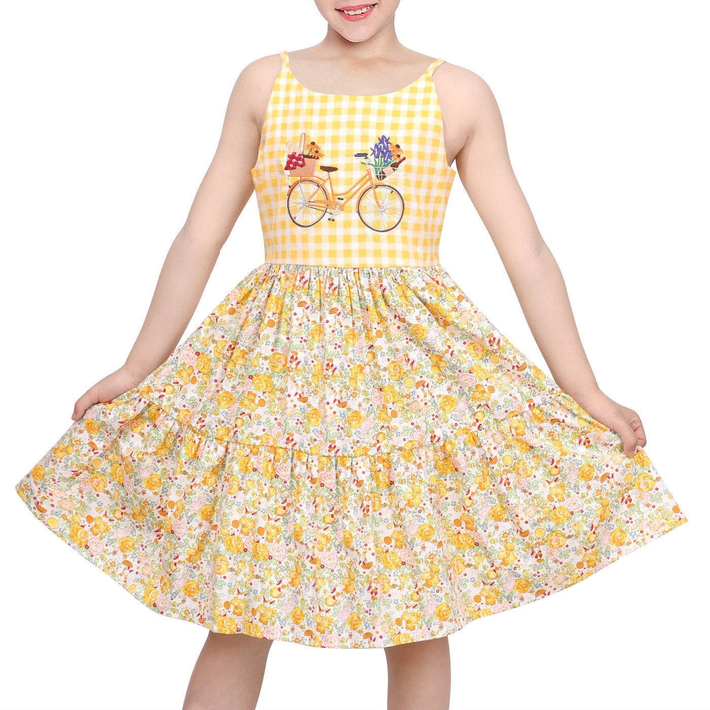 Mädchenkleid, gelbes Gingham-K – Embroidery Yellow Dress Bewertung und Preis